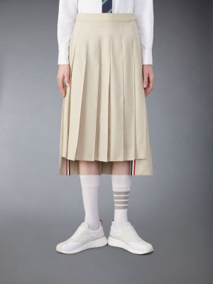 Beige Women Thom Browne Classic Typewriter Midi Pleated Skirts | XXH92W55391