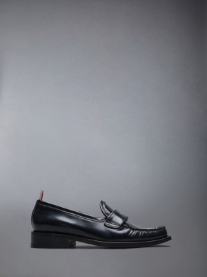 Black Women Thom Browne Spazzolato Pleated Varsity Loafers | EPC67P38722