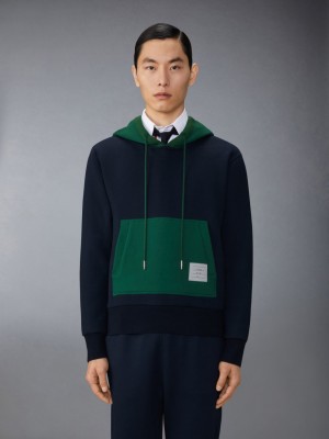 Blue Men Thom Browne Brushed Color Blocked Hoodie Pullover | BTP47E75876