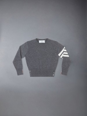 Grey Girls's Thom Browne Cashmere 4-Bar Crewneck Pullover | WAN01I89335