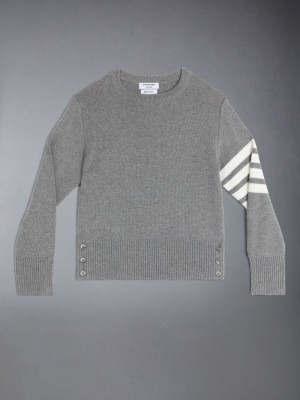 Grey Girls's Thom Browne Cotton Milano 4-Bar Pullover | EGV70J39957