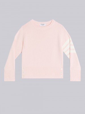 Pink Girls's Thom Browne Light Pink Milano Stitch Cotton 4-Bar Crew Neck Pullover | TQU79D46771