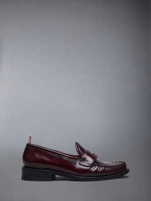 Red Women Thom Browne Spazzolato Pleated Varsity Loafers | TNG71C94686