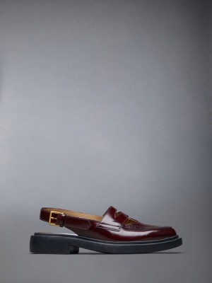 Red Women Thom Browne Spazzolato Slingback Penny Loafers | PSM53N54337