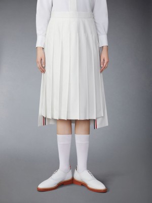 White Women Thom Browne Typewriter Self Tipping Midi Pleated Skirts | UDE17R90615