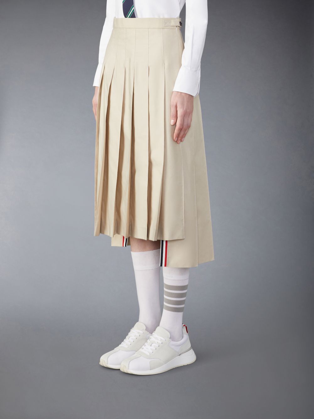 Beige Women Thom Browne Classic Typewriter Midi Pleated Skirts | XXH92W55391