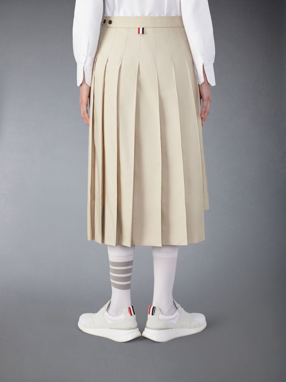 Beige Women Thom Browne Classic Typewriter Midi Pleated Skirts | XXH92W55391