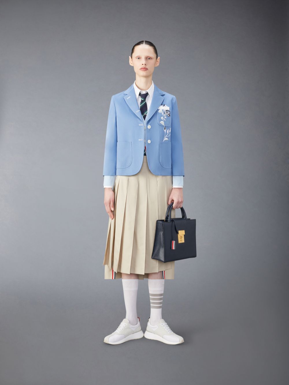 Beige Women Thom Browne Classic Typewriter Midi Pleated Skirts | XXH92W55391