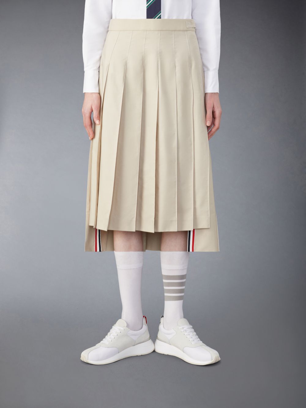 Beige Women Thom Browne Classic Typewriter Midi Pleated Skirts | XXH92W55391