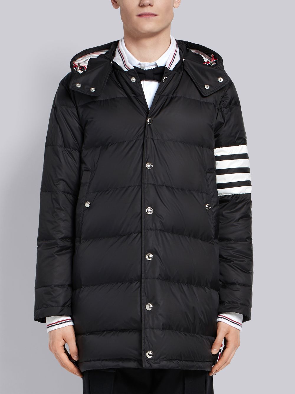 Black Men Thom Browne Down-filledmatte Nylon 4-bar Snap-front Coats | WYQ69Z65394