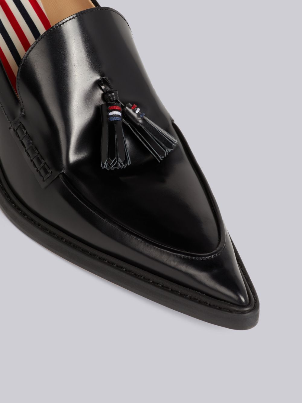 Black Women Thom Browne Calf Leather 50mm Curved Heel Tassel Loafers | UTY18I17299