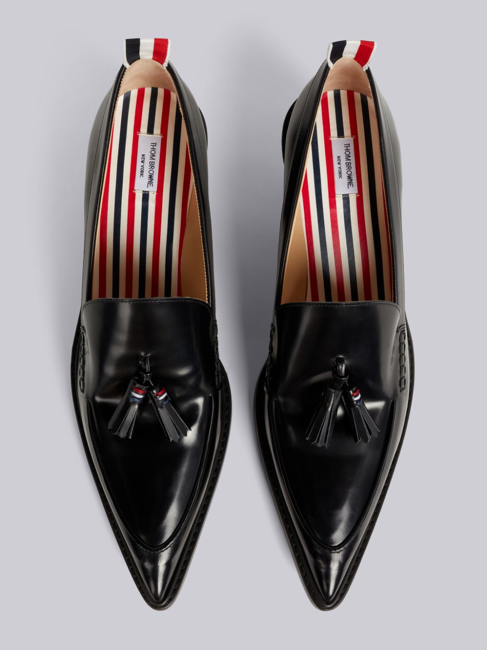 Black Women Thom Browne Calf Leather 50mm Curved Heel Tassel Loafers | UTY18I17299