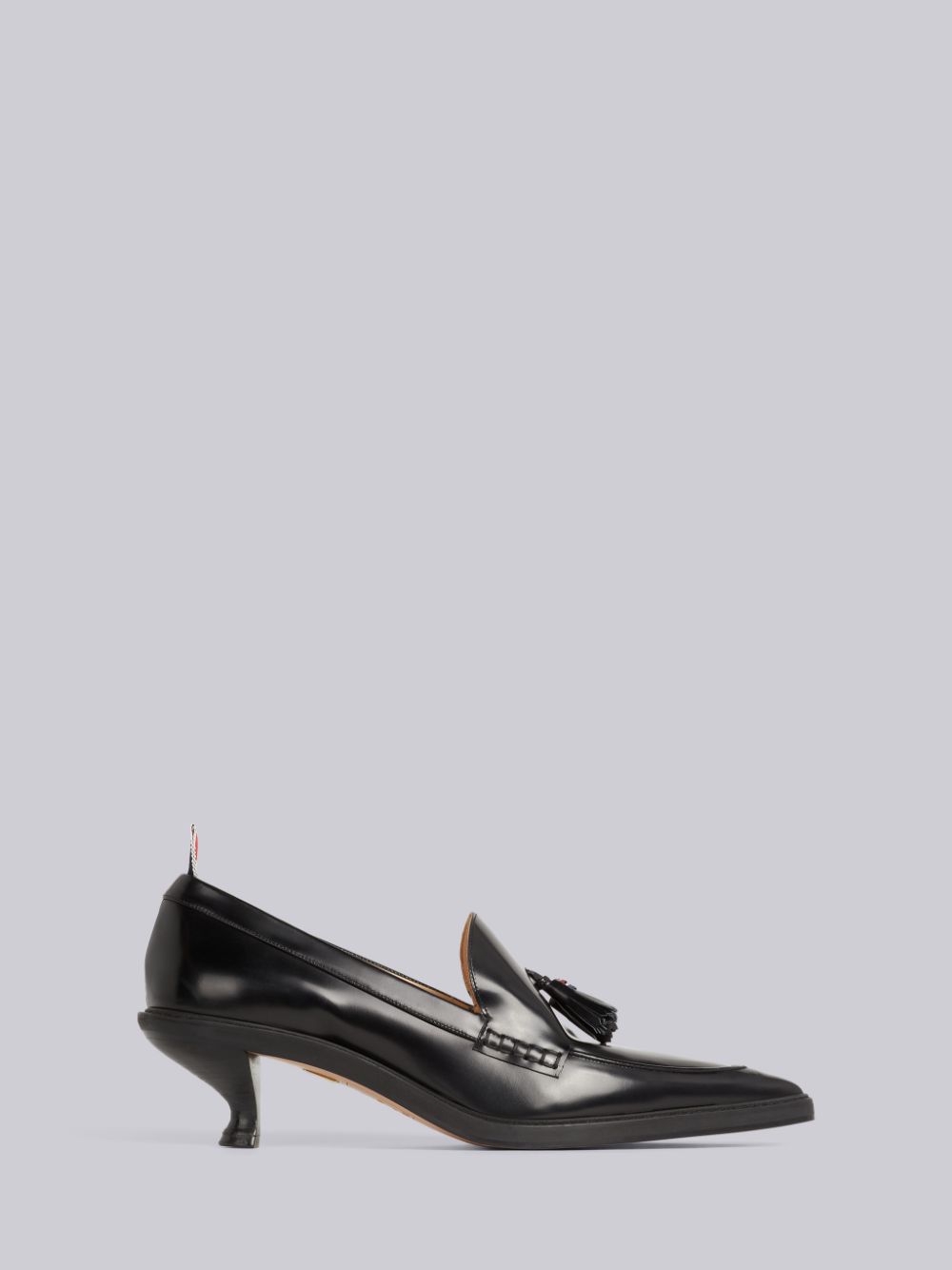 Black Women Thom Browne Calf Leather 50mm Curved Heel Tassel Loafers | UTY18I17299