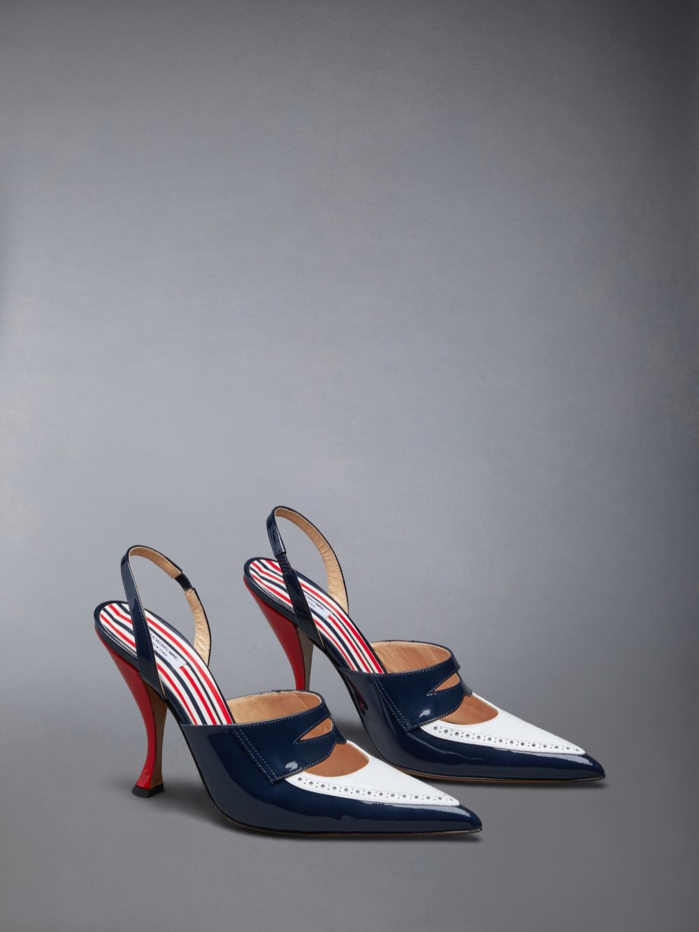 Black Women Thom Browne Patent Slingback Curved Heel Penny Loafers | NTT09M84952