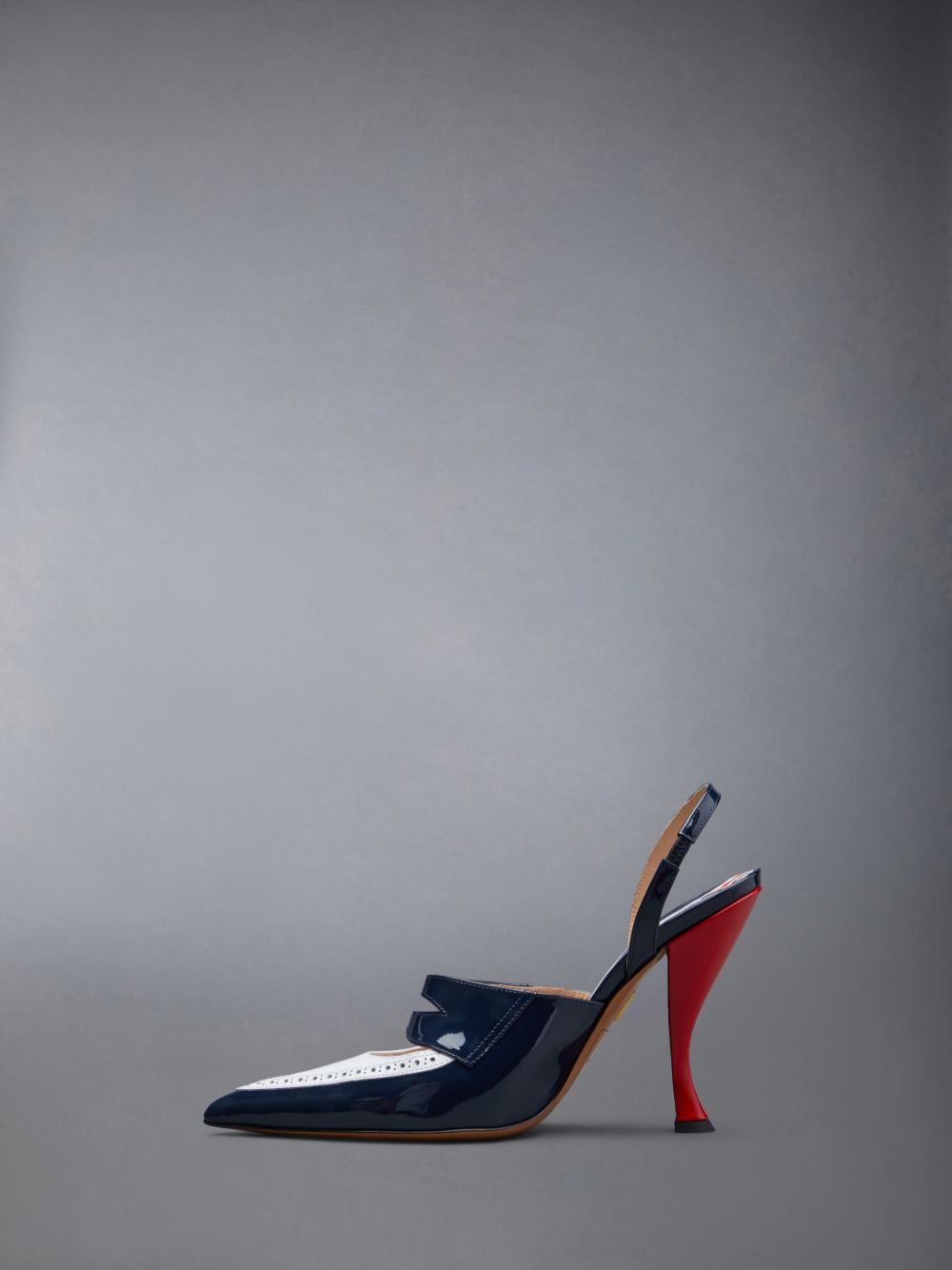Black Women Thom Browne Patent Slingback Curved Heel Penny Loafers | NTT09M84952
