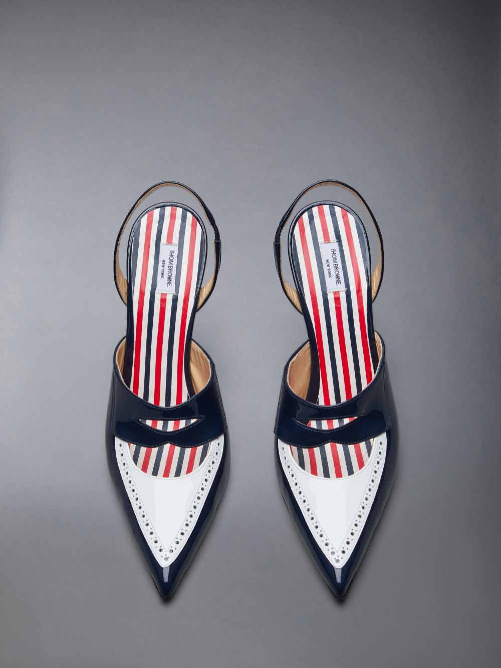 Black Women Thom Browne Patent Slingback Curved Heel Penny Loafers | NTT09M84952