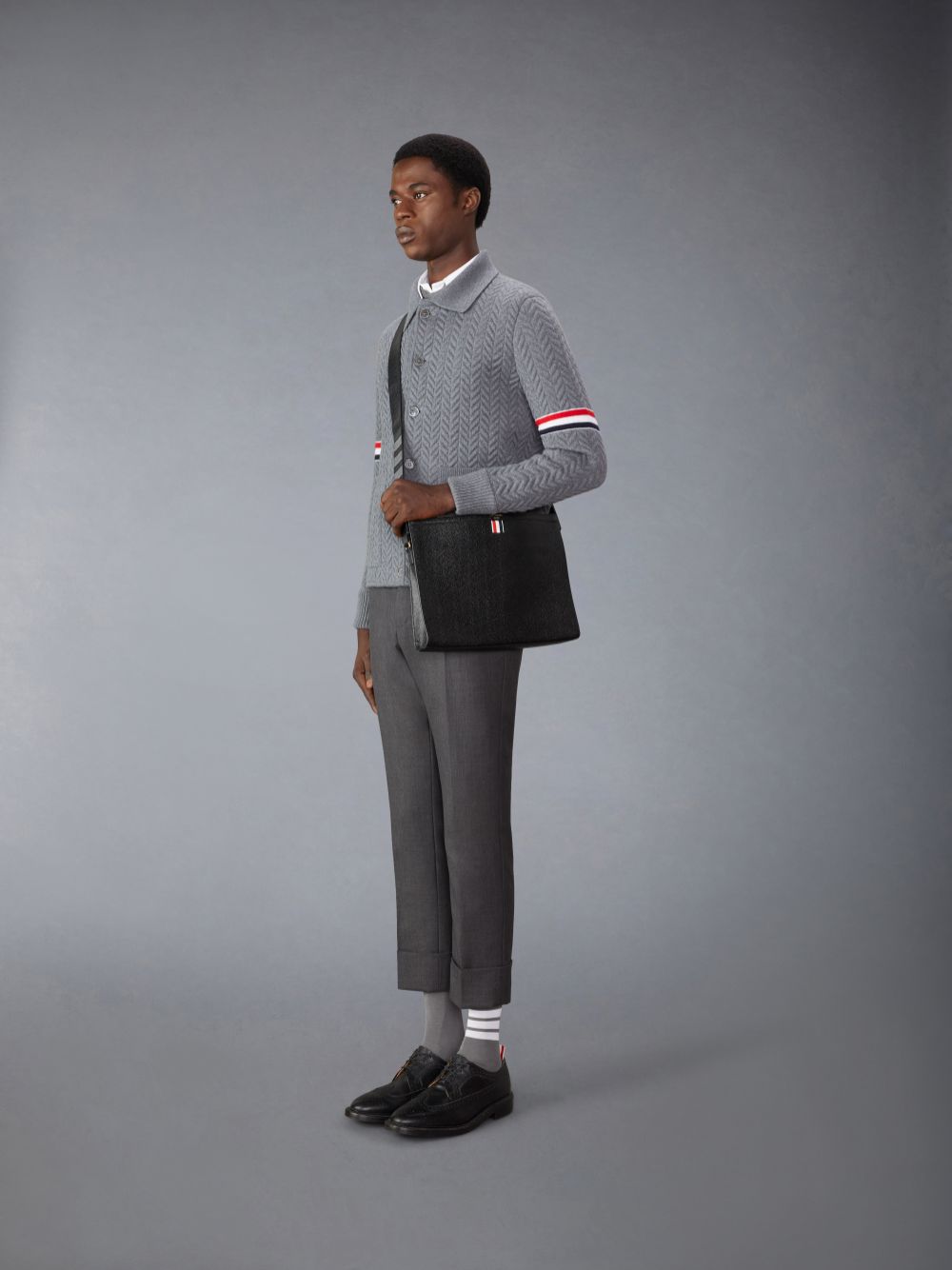 Black Women Thom Browne Pebble Grain 4-Bar Document Holder Crossbody Bags | EPD49Q40373