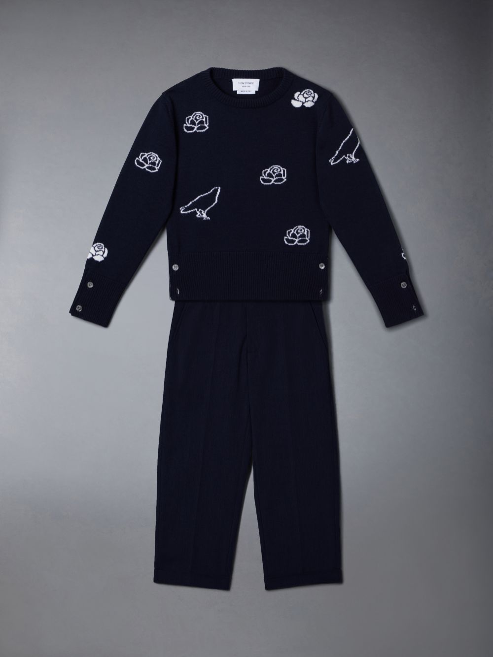Blue Boys's Thom Browne Fine Merino Wool Rose and Raven Pullover | WNM38Q21915