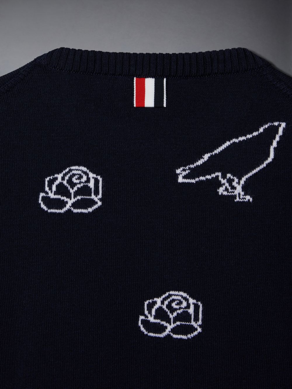 Blue Boys's Thom Browne Fine Merino Wool Rose and Raven Pullover | WNM38Q21915