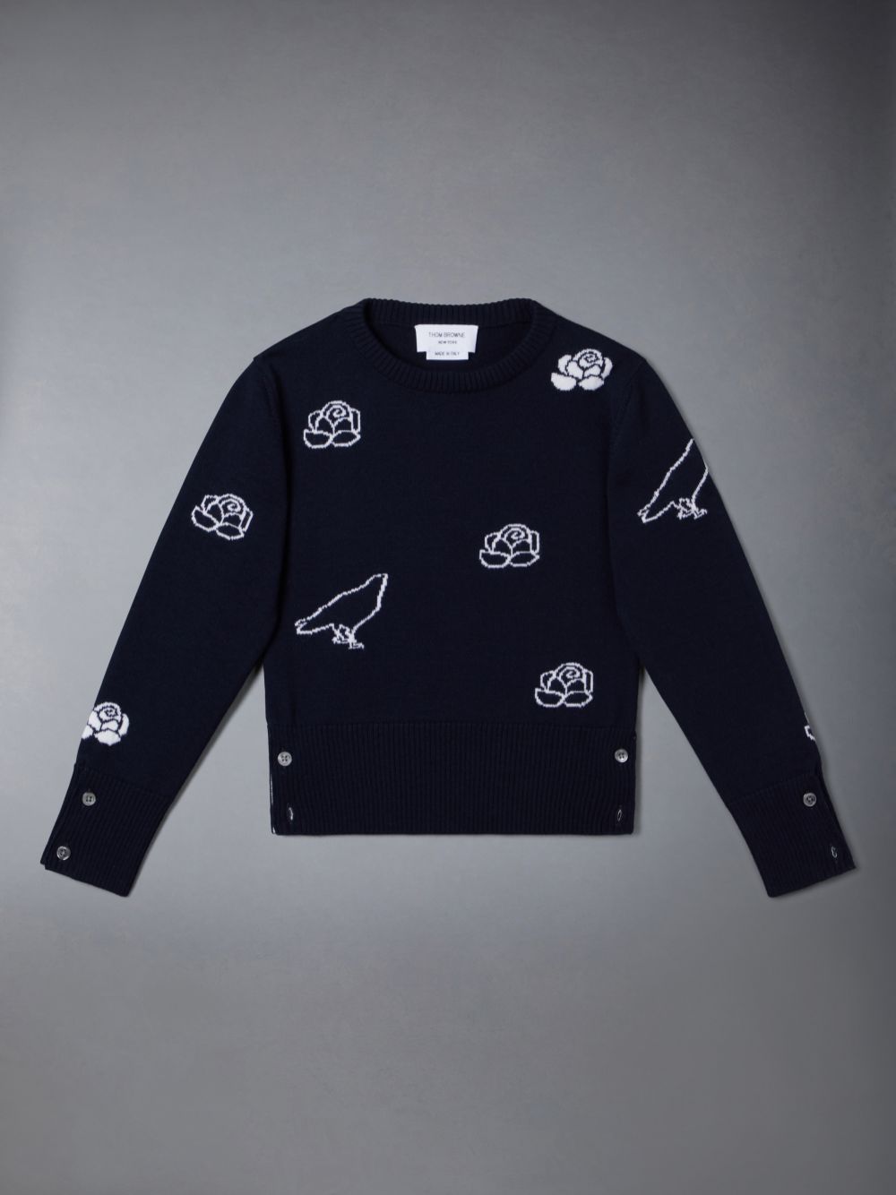 Blue Boys\'s Thom Browne Fine Merino Wool Rose and Raven Pullover | WNM38Q21915