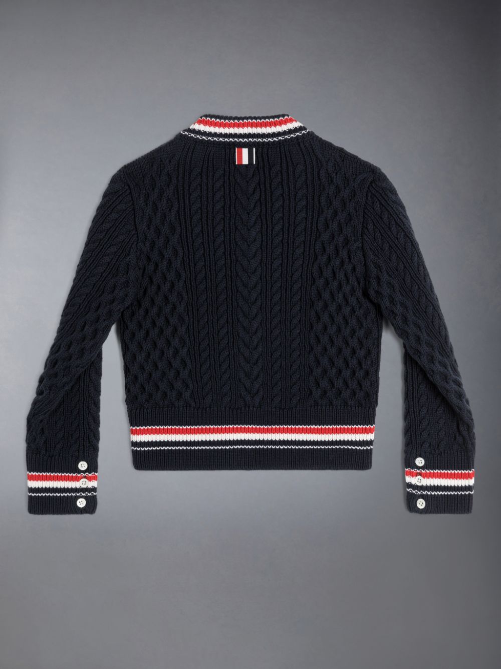 Blue Girls's Thom Browne ARAN CABLE CRICKET STRIPE V-NECK Pullover | FQH03N98709