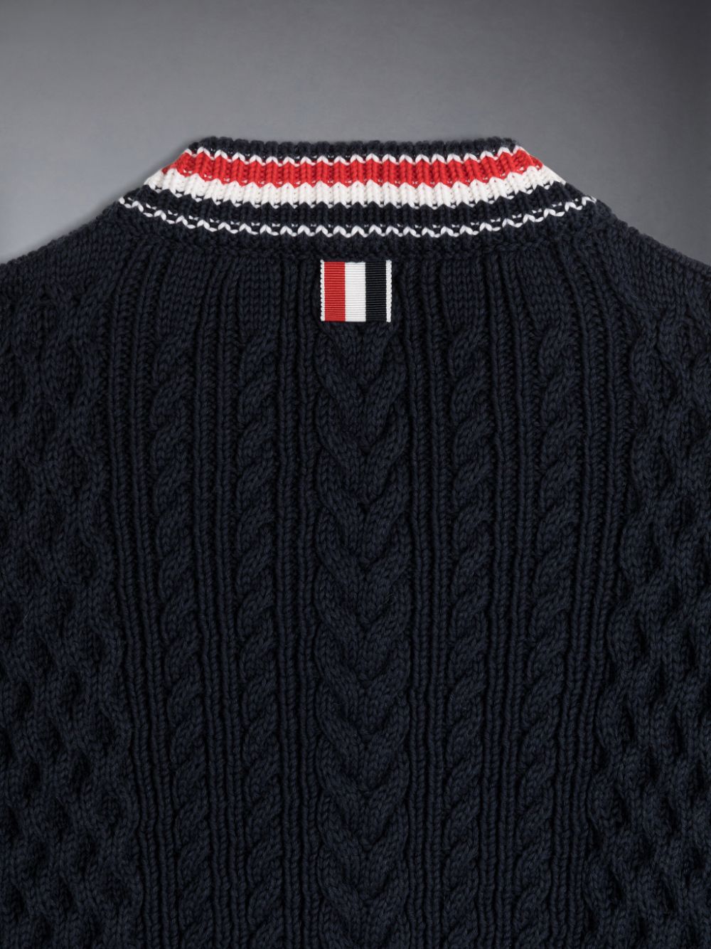 Blue Girls's Thom Browne ARAN CABLE CRICKET STRIPE V-NECK Pullover | FQH03N98709