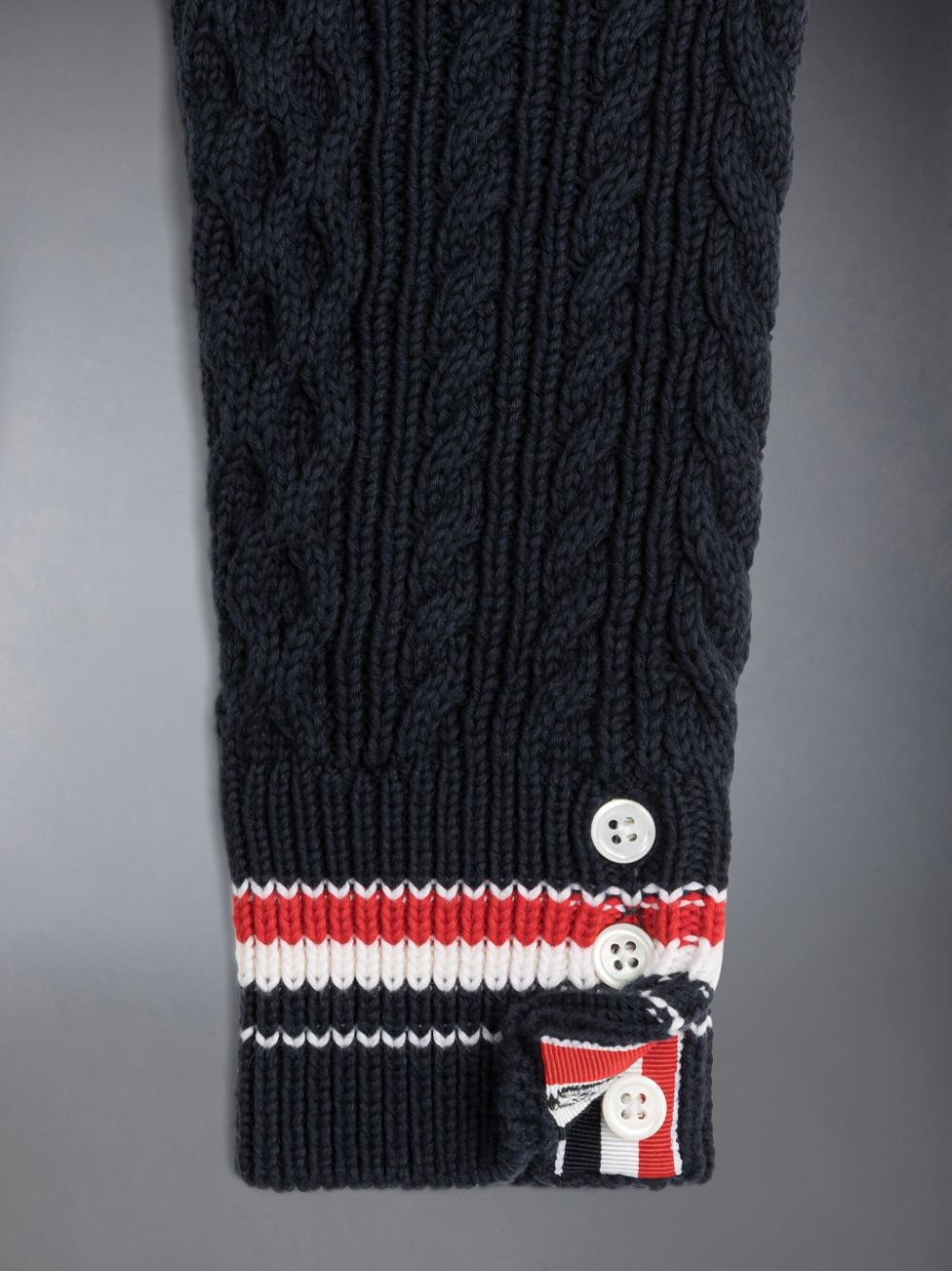 Blue Girls's Thom Browne ARAN CABLE CRICKET STRIPE V-NECK Pullover | FQH03N98709