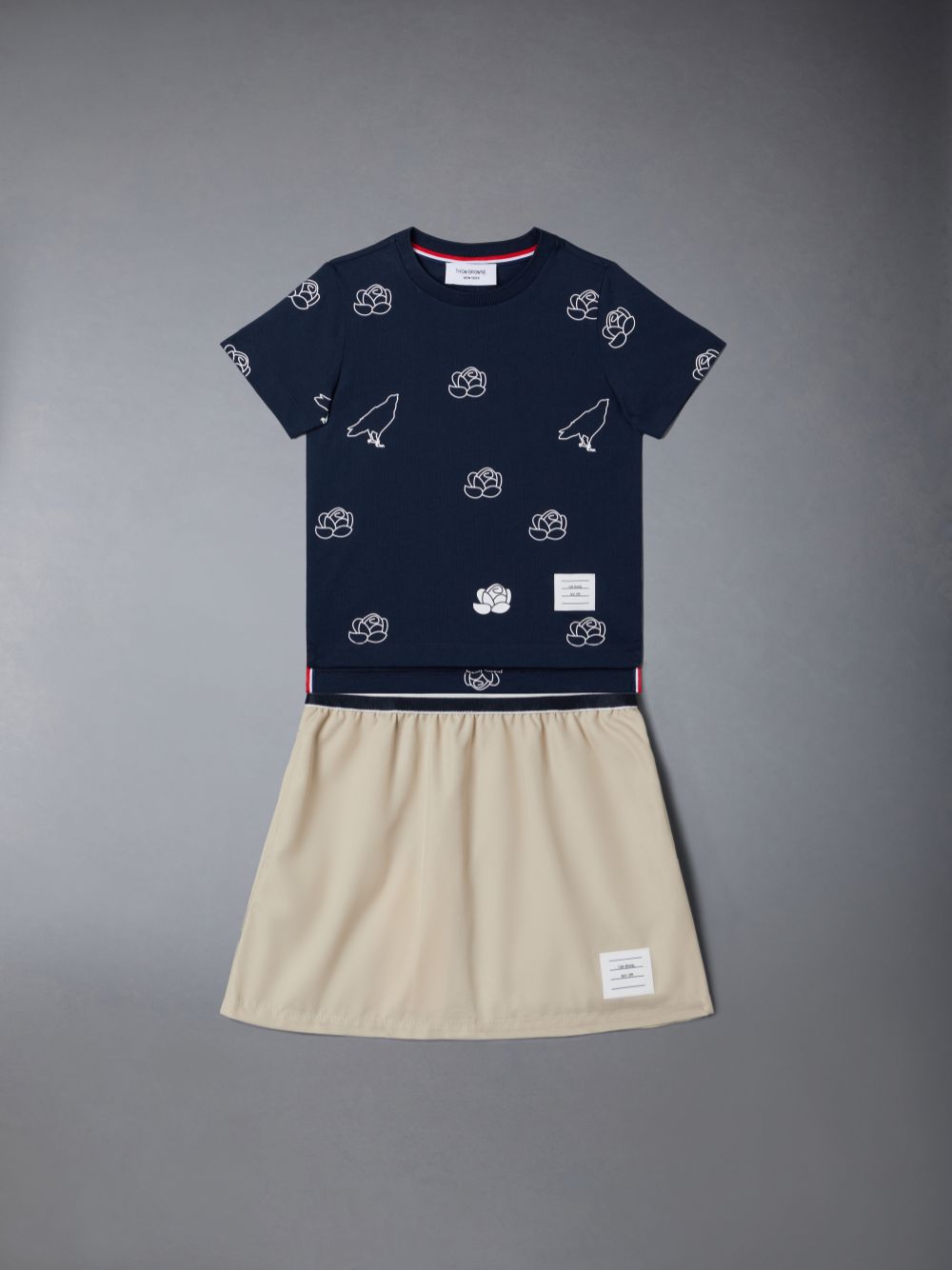 Blue Girls's Thom Browne Light Medium Jersey Rose and Raven T Shirts | LVG21H39397
