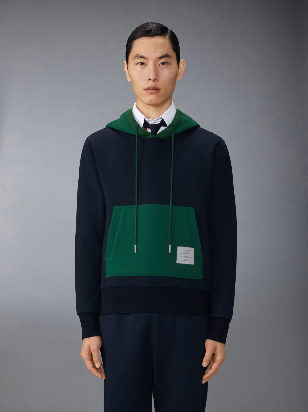 Blue Men Thom Browne Brushed Color Blocked Hoodie Pullover | BTP47E75876