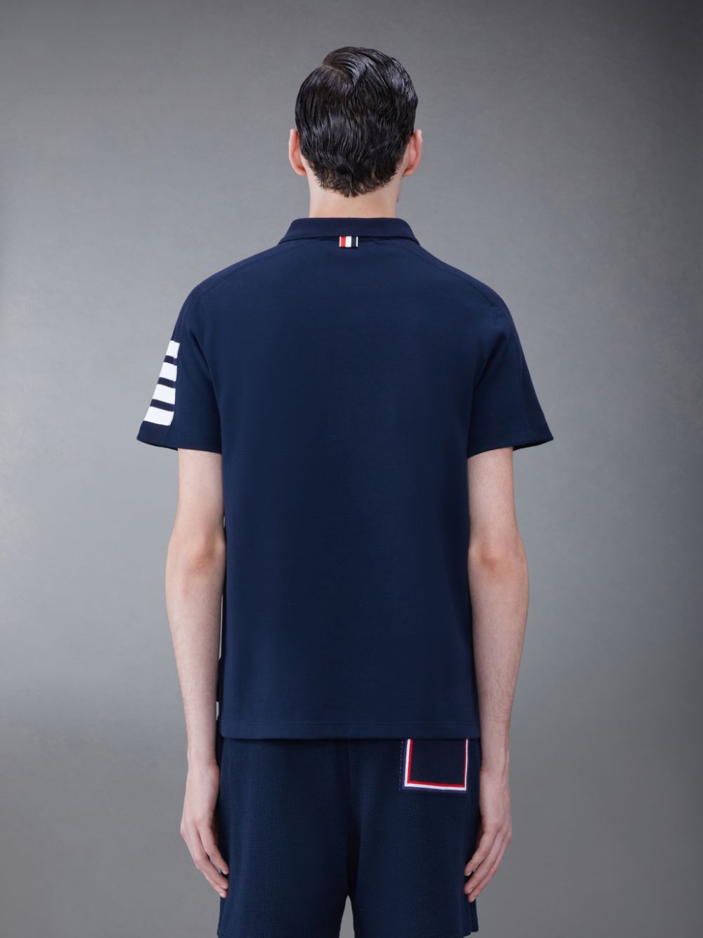 Blue Men Thom Browne Cotton 4-Bar Short Sleeve Polo Shirt | WUZ77S15426