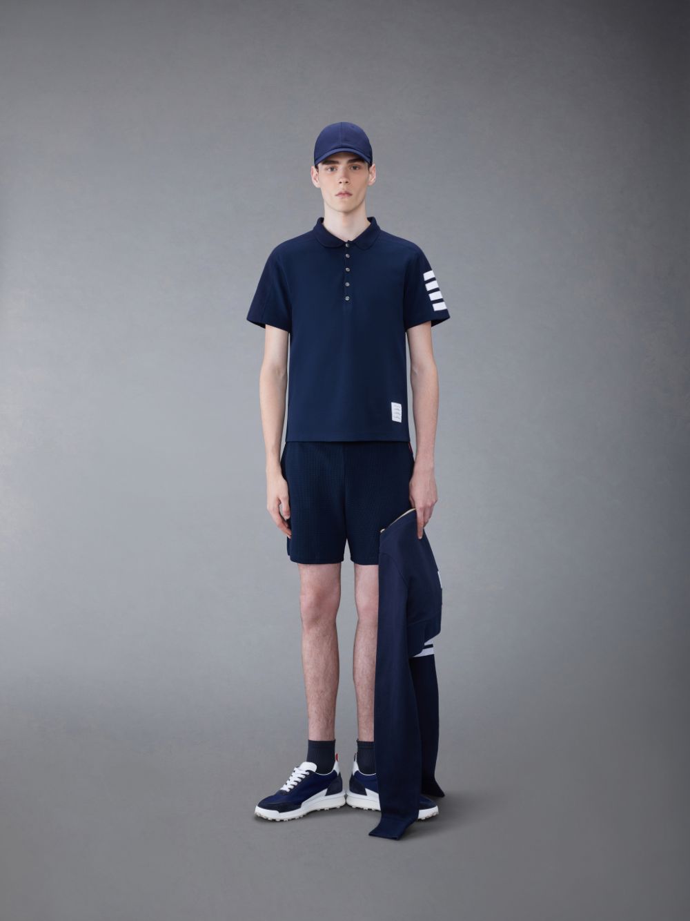 Blue Men Thom Browne Cotton 4-Bar Short Sleeve Polo Shirt | WUZ77S15426