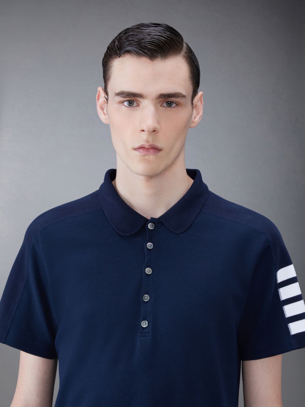 Blue Men Thom Browne Cotton 4-Bar Short Sleeve Polo Shirt | WUZ77S15426