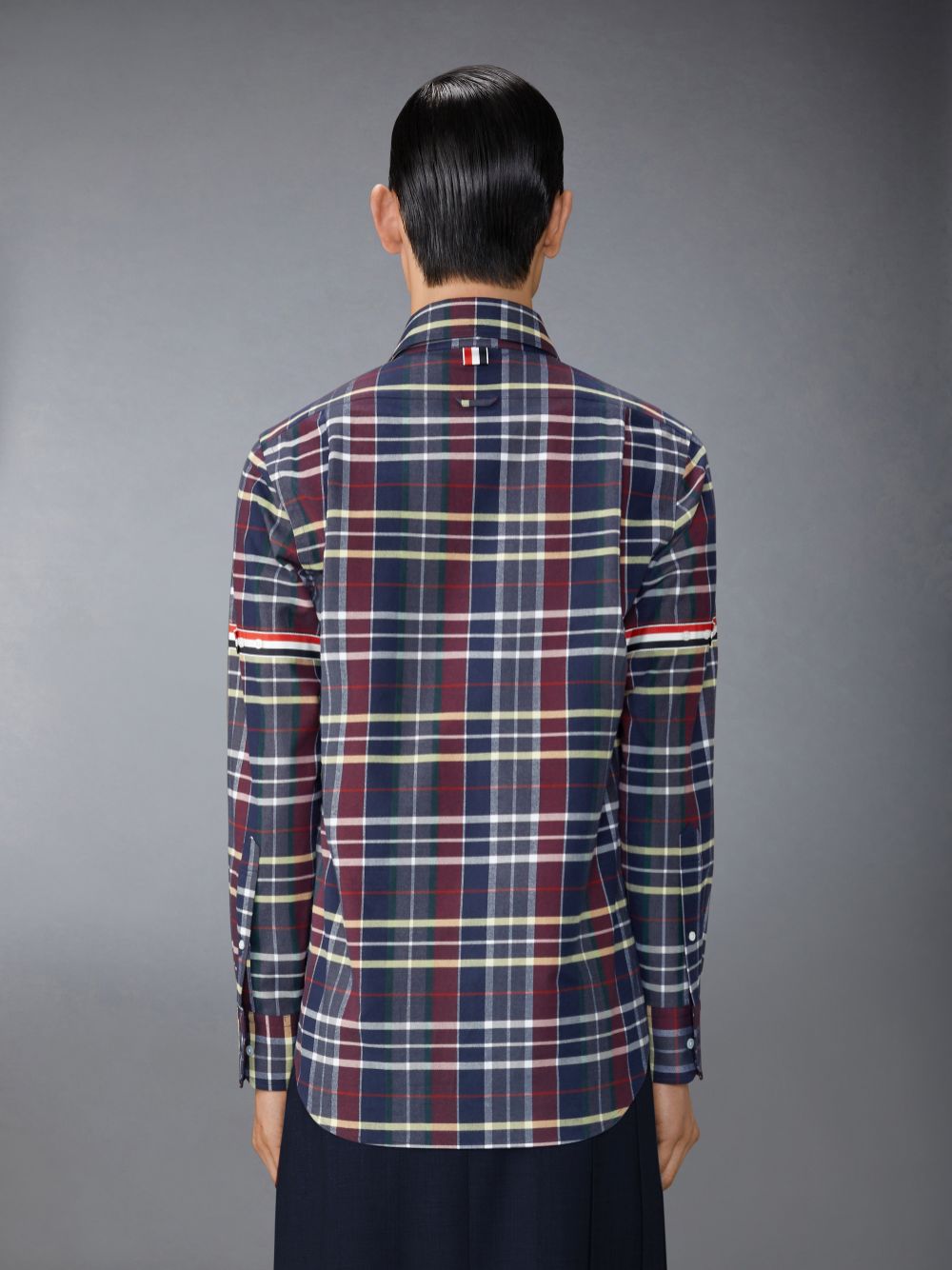 Blue Men Thom Browne Hunting Tartan Cotton Flannel Armband Shirts | ZMQ85C91400