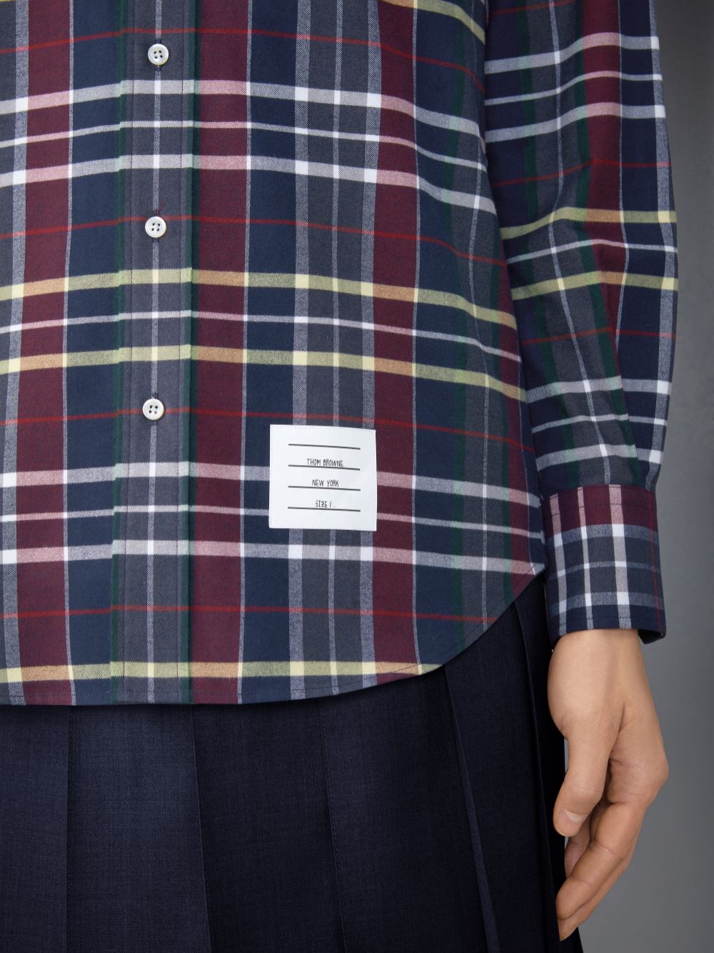 Blue Men Thom Browne Hunting Tartan Cotton Flannel Armband Shirts | ZMQ85C91400