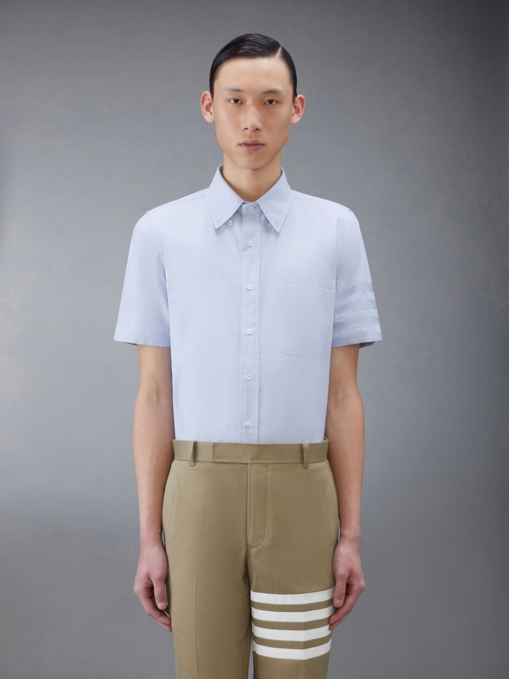 Blue Men Thom Browne Oxford 4-Bar Short Sleeve Shirts | UUI18D22898