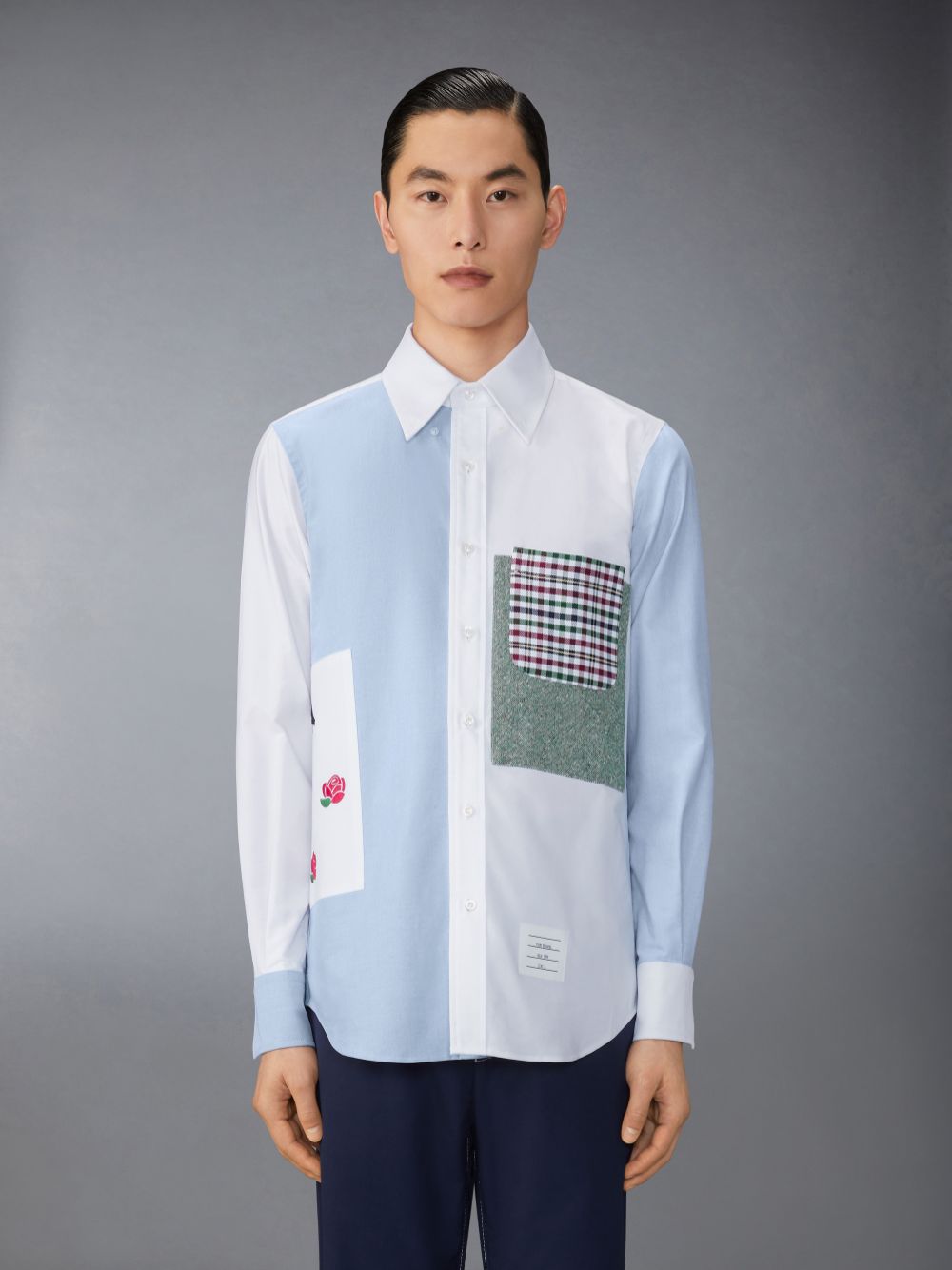Blue Men Thom Browne Oxford Rose and Raven Patch Shirts | NNL83T99676