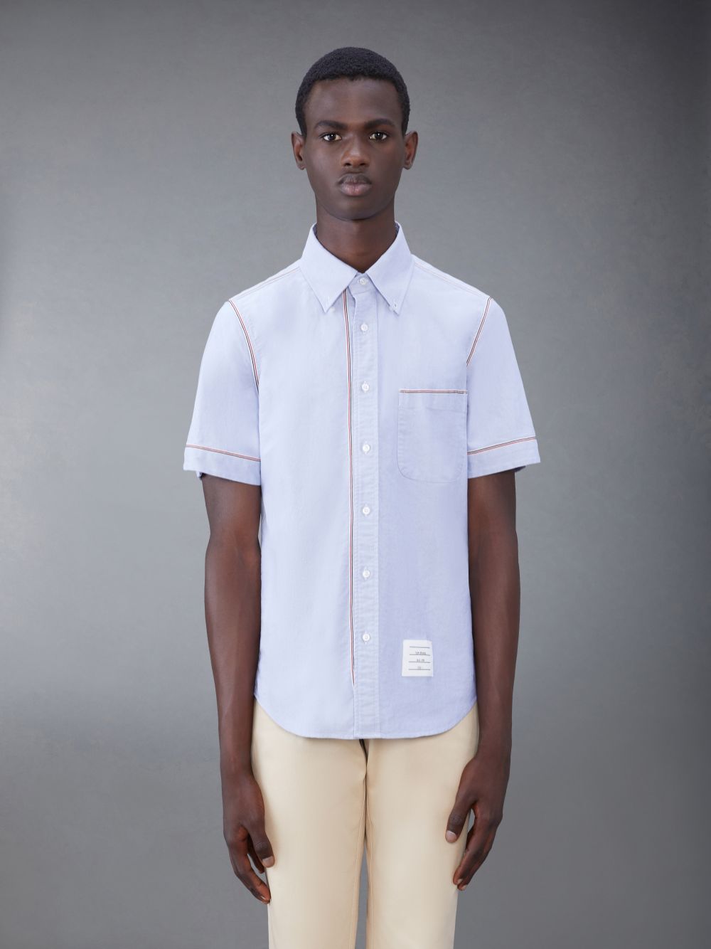 Blue Men Thom Browne Oxford Short Sleeve Shirts | FQB28G79827