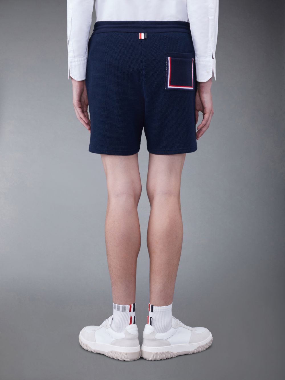 Blue Men Thom Browne Textured Cotton Midi Shorts | PLS48L15580