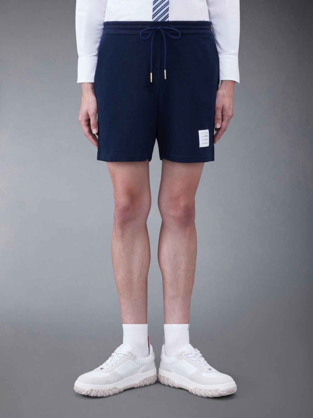 Blue Men Thom Browne Textured Cotton Midi Shorts | PLS48L15580