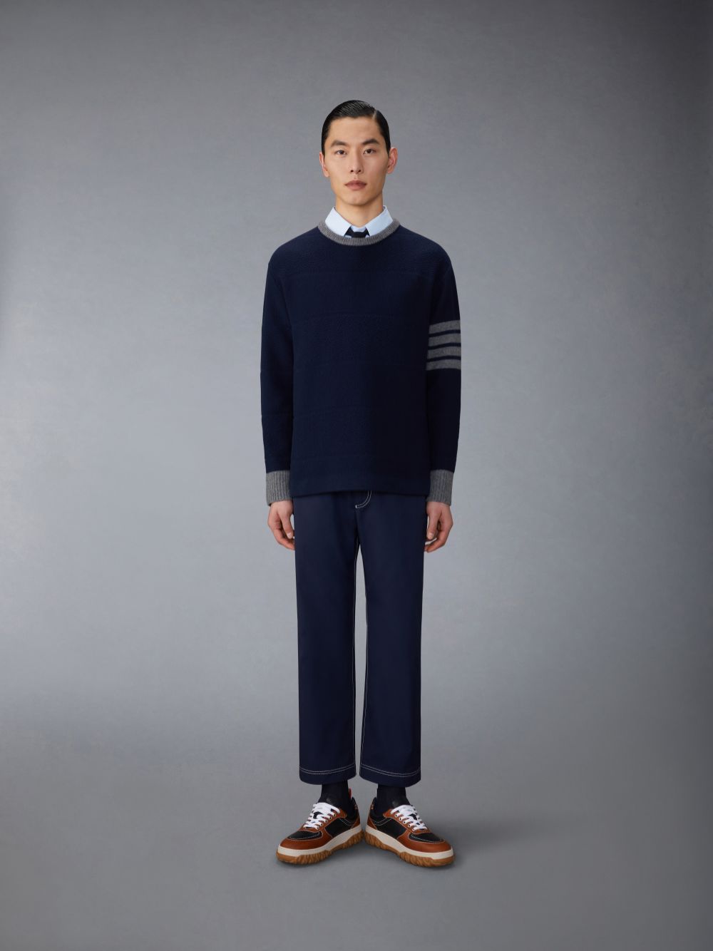 Blue Men Thom Browne Typewriter Unconstructed Straight Leg Pants | DDI03H39474