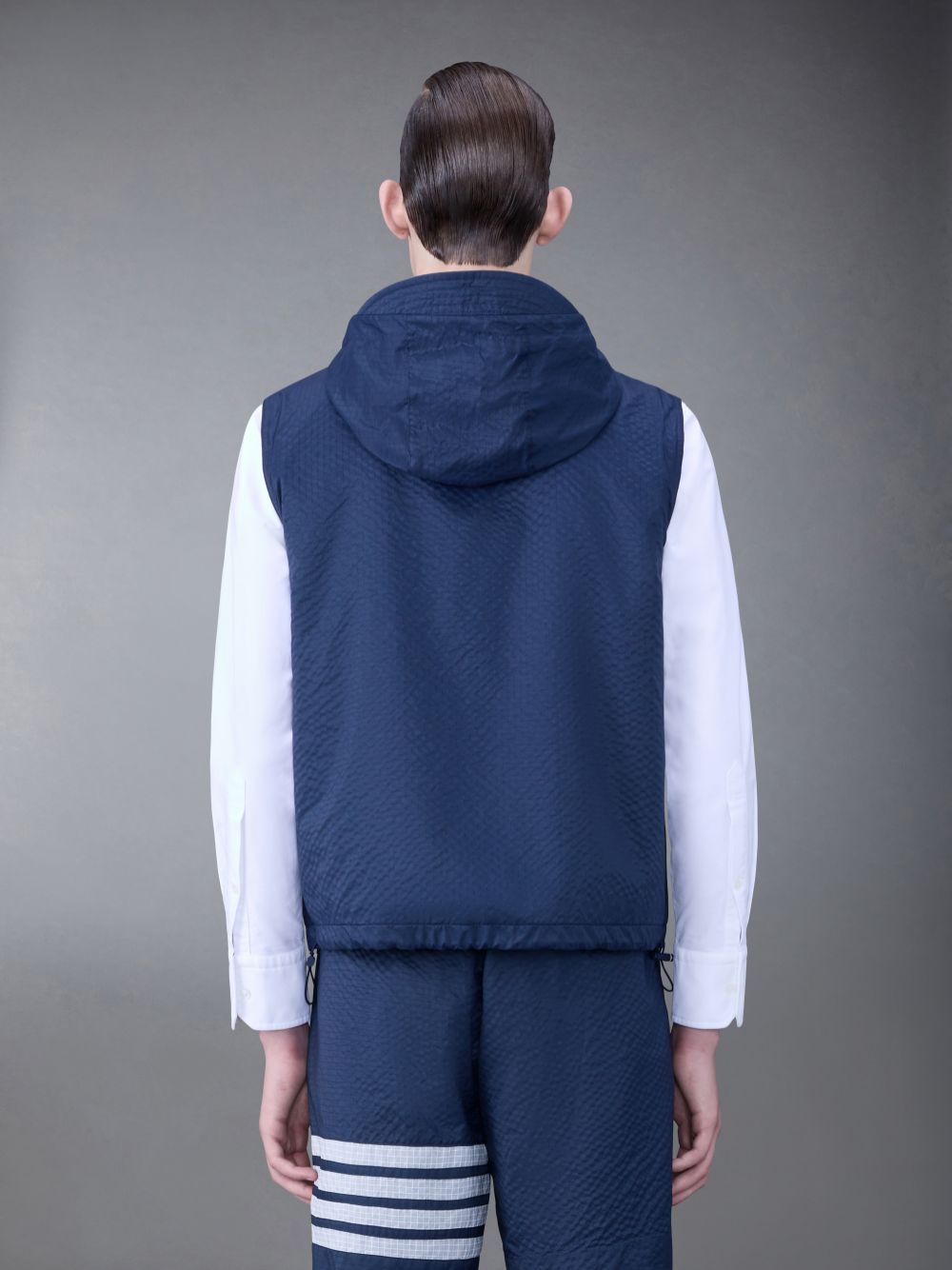 Blue Men Thom Browne Ultralight Ripstop 4-Bar Hooded Vest | GHI80M48262
