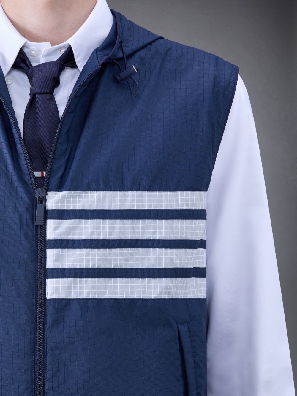 Blue Men Thom Browne Ultralight Ripstop 4-Bar Hooded Vest | GHI80M48262