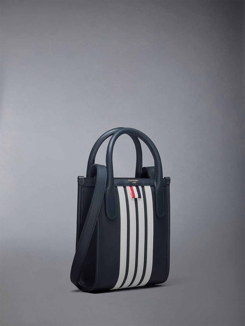 Blue Men Thom Browne Vertical Mini W/ 4 Bar Stripes in Smooth Calf Tote Bags | CBK21G30281