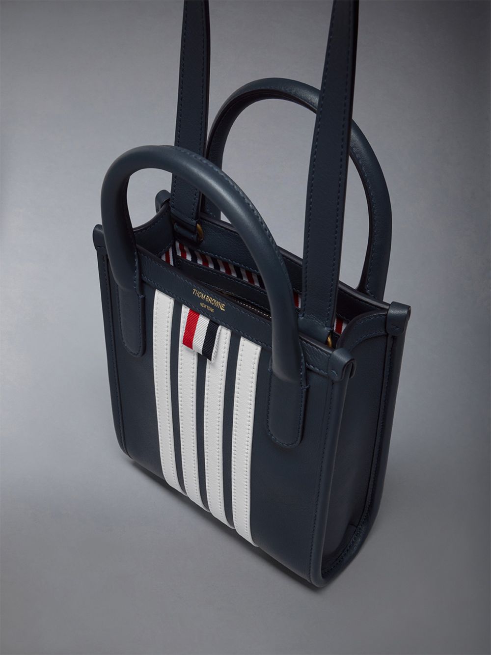 Blue Men Thom Browne Vertical Mini W/ 4 Bar Stripes in Smooth Calf Tote Bags | CBK21G30281