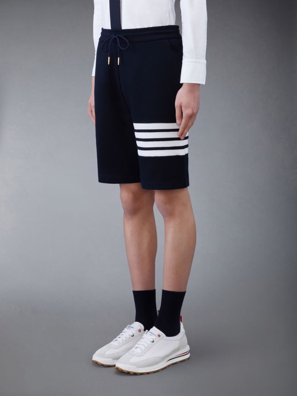 Blue Men Thom Browne Waffle 4-Bar Sweatshorts | HQF06C34277