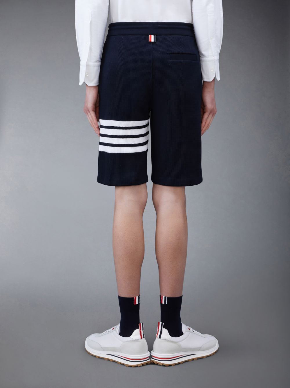 Blue Men Thom Browne Waffle 4-Bar Sweatshorts | HQF06C34277