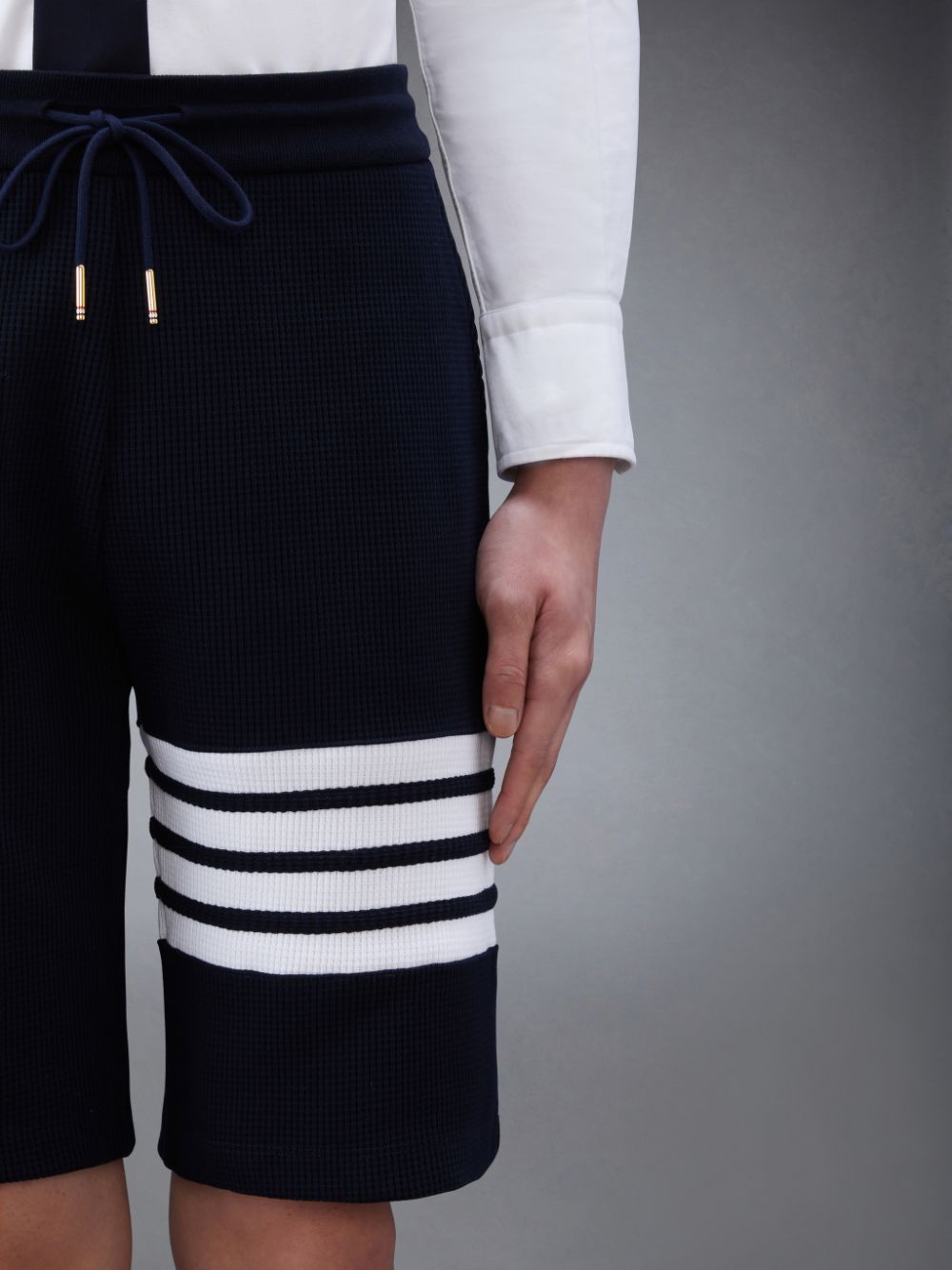 Blue Men Thom Browne Waffle 4-Bar Sweatshorts | HQF06C34277