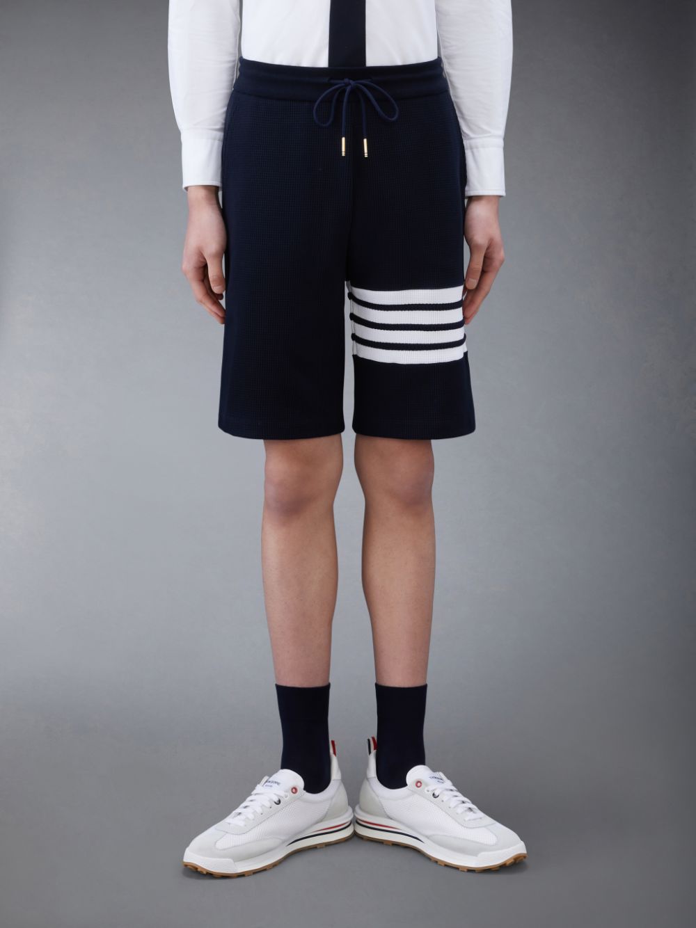Blue Men Thom Browne Waffle 4-Bar Sweatshorts | HQF06C34277