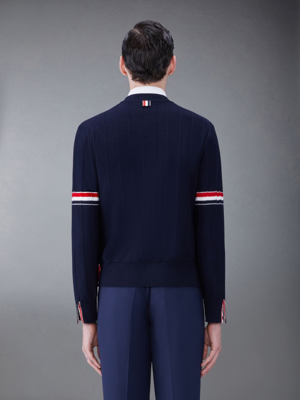 Blue Men Thom Browne Wool Relaxed V-Neck Armband Cardigan | SAT58Z52438