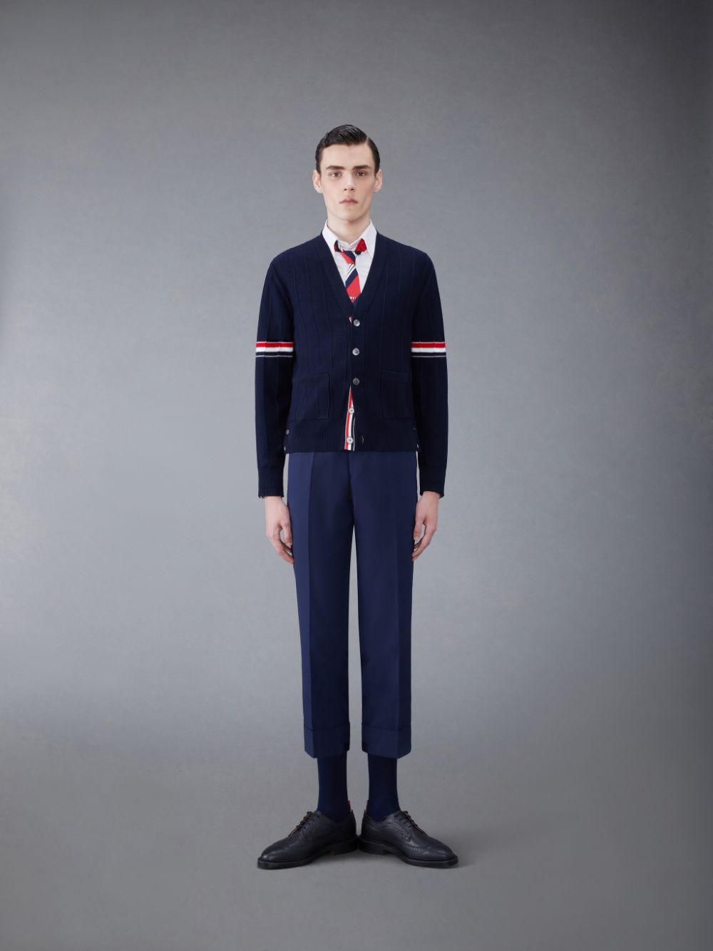 Blue Men Thom Browne Wool Relaxed V-Neck Armband Cardigan | SAT58Z52438